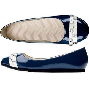 * Girls Navy Blue Rhinestone Flats *